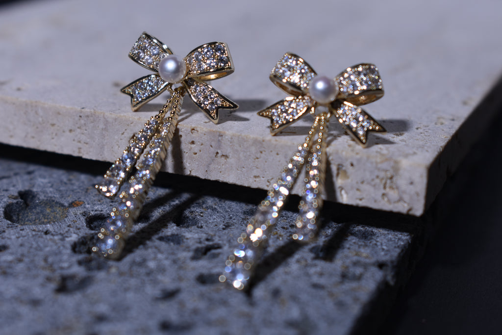 Zircon Butterfly Pearl Stud Earrings