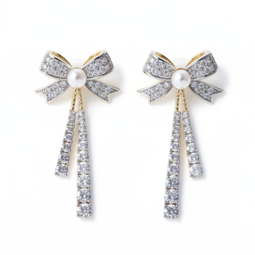 Zircon Butterfly Pearl Stud Earrings